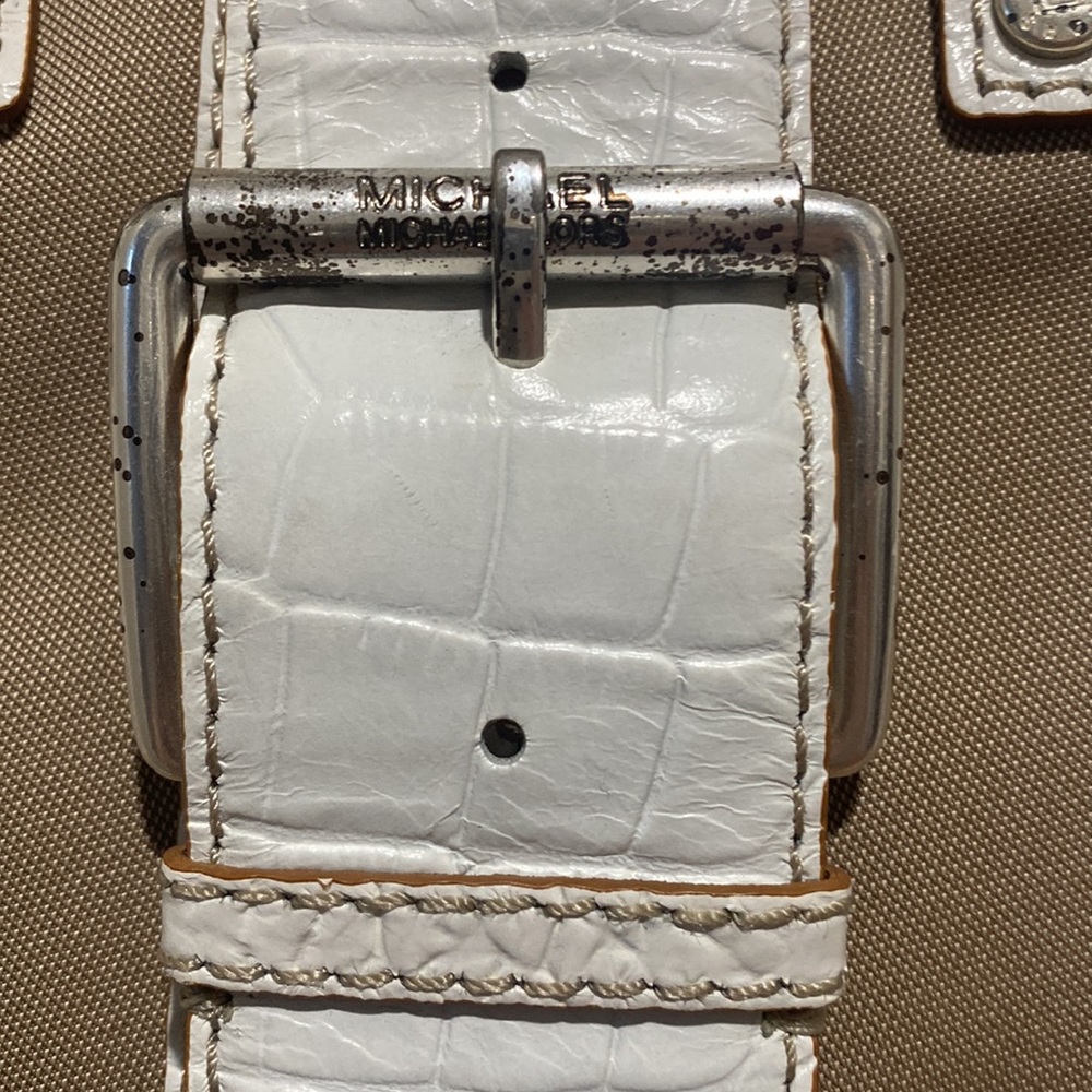 MICHAEL KORS Y2K White Croc Embossed Leather Canvas Shoulder Bag Wristlet NWOT - Picture 9 of 12